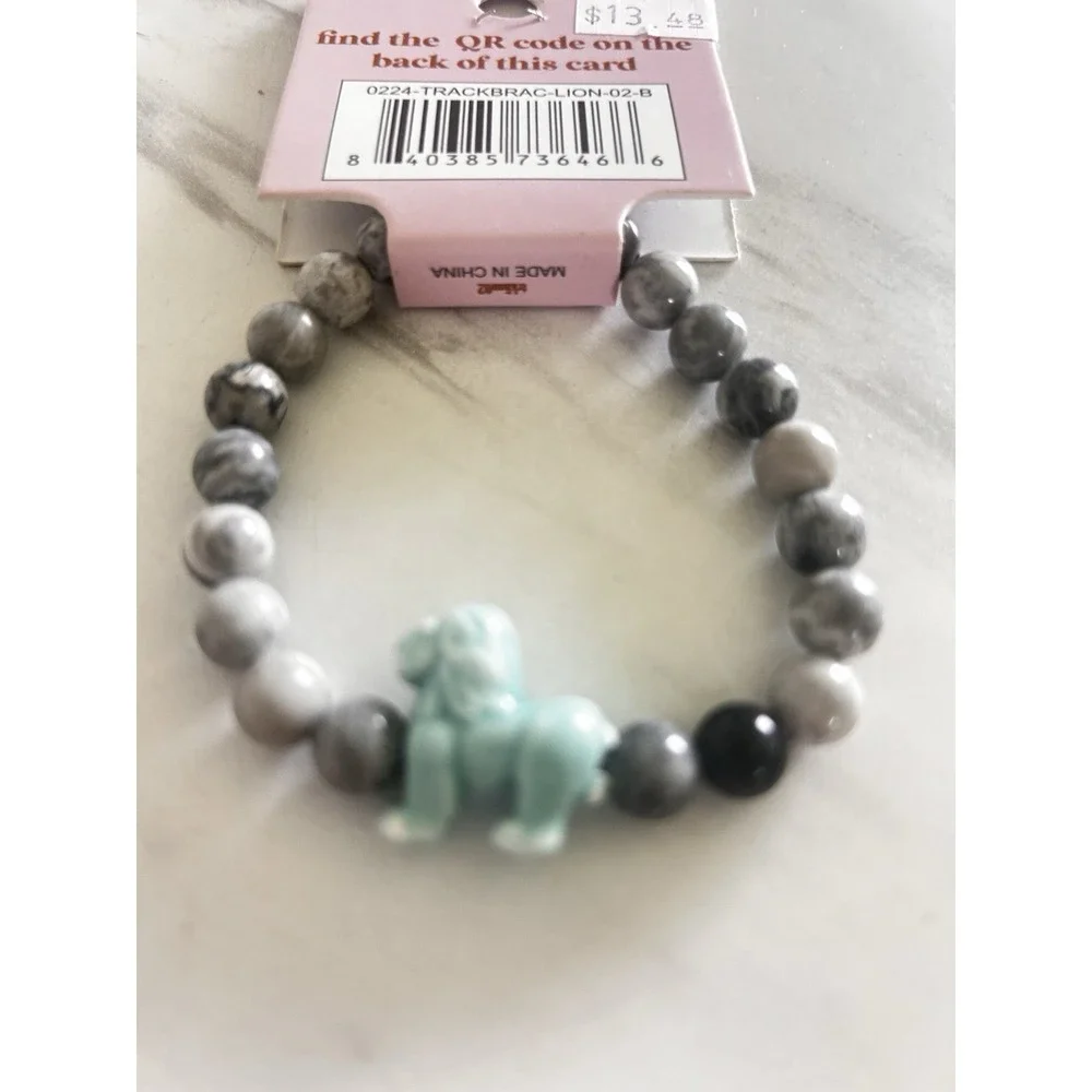 Simply Southern Conserve & Protect Tracking Lion Bracelet Gray Marbled Stones #9